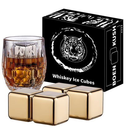 Whisky Steine Edelstahl – 4 XL Eiswürfel für Scotch & Co.