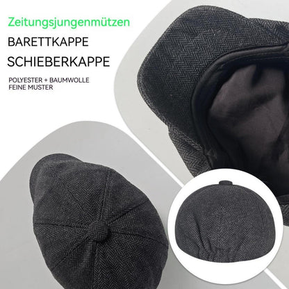 Herren Schiebermütze Winter - Grau, Herringbone Newsboy Cap