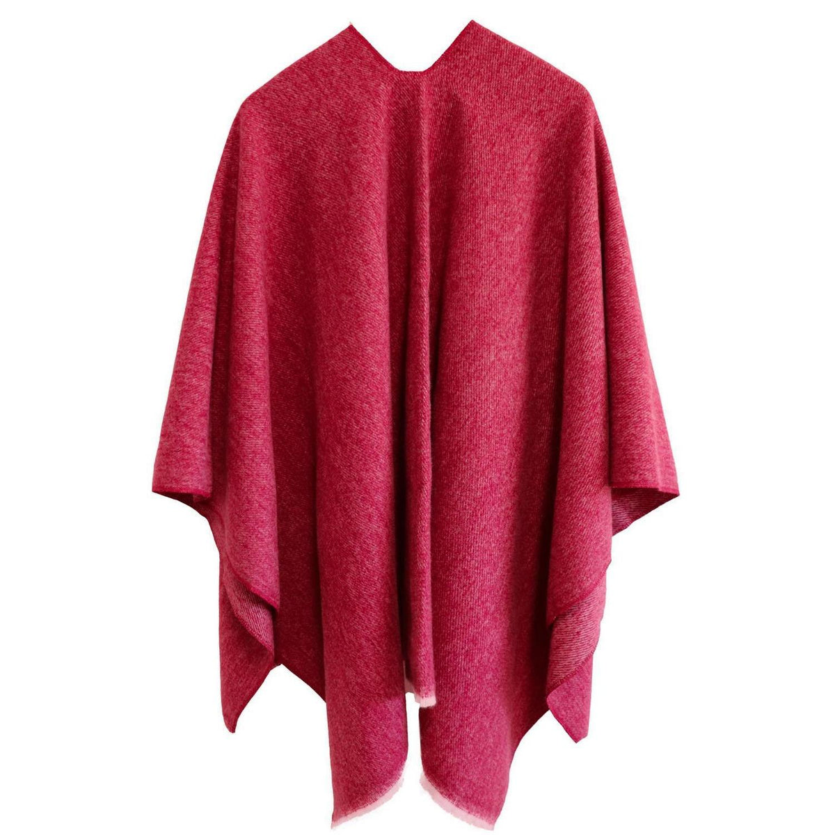 Damen Poncho Strick Reversibel Elegant Warm Rot