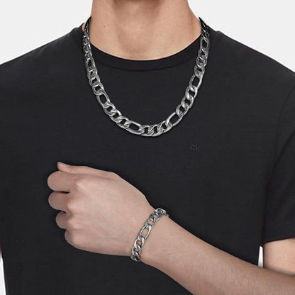 Edelstahl Figarokette Armband Silber 3mm 56cm Halskette S-M Länge