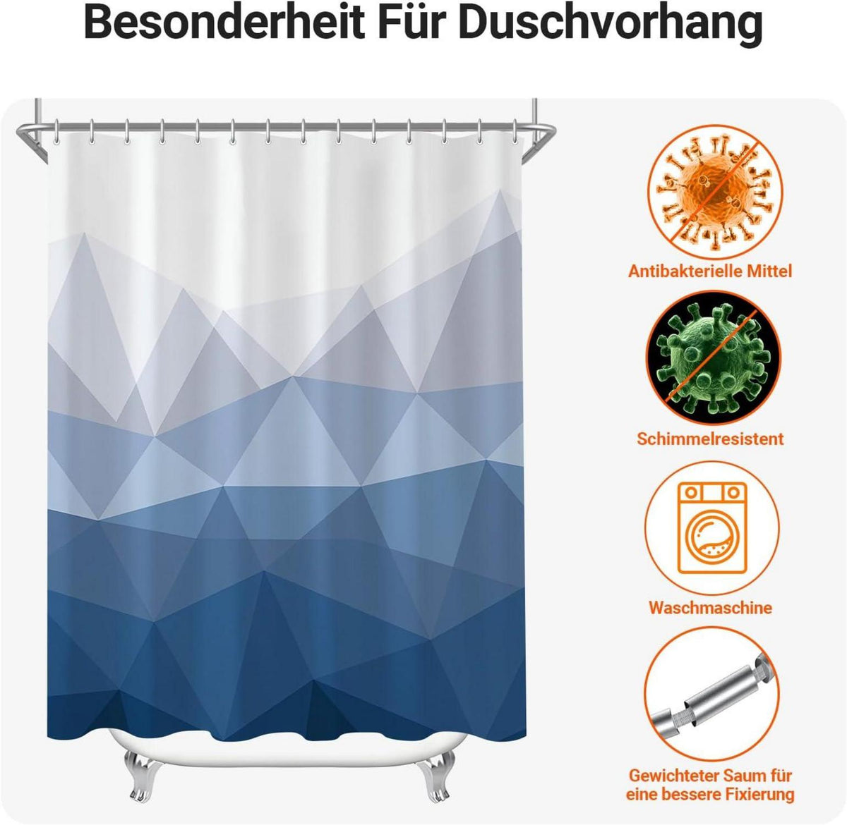 Duschvorhang 180x180 cm Geometrischer Verlauf Anti-Schimmel Haken Badezimmer