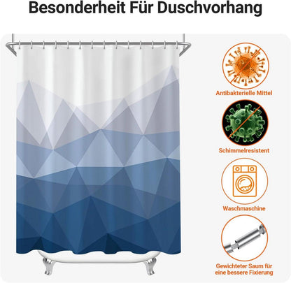 Duschvorhang 180x180 cm Geometrischer Verlauf Anti-Schimmel Haken Badezimmer