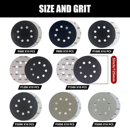 Schleifscheiben 125mm Klett 80 Stück Set Nass/Trockenschliff