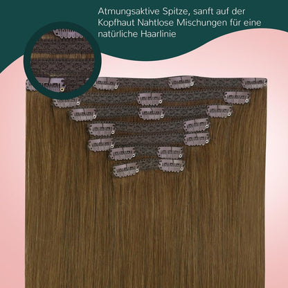 Clip-In Haarverlängerung Echthaar Braun 45cm – 120g