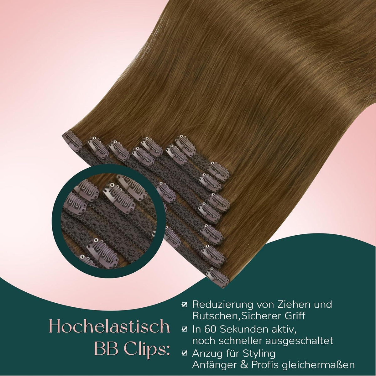 Clip-In Haarverlängerung Echthaar Braun 45cm – 120g