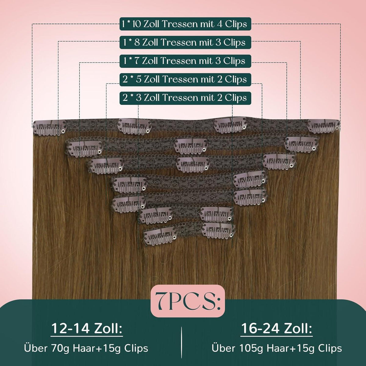 Clip-In Haarverlängerung Echthaar Braun 45cm – 120g