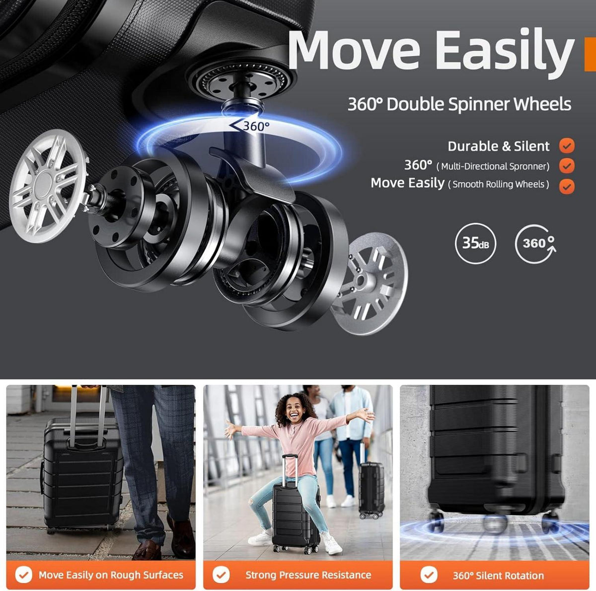 SHOWKOO Hartschale Koffer XL ABS PC TSA Reisekoffer 4 Rollen 28 Zoll
