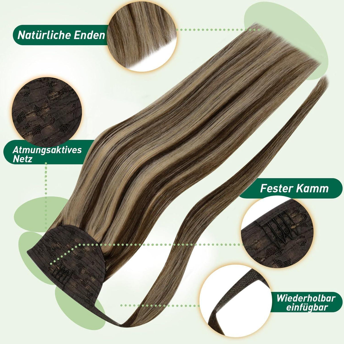 Echthaar Zopf Extension Braun Highlight 45cm