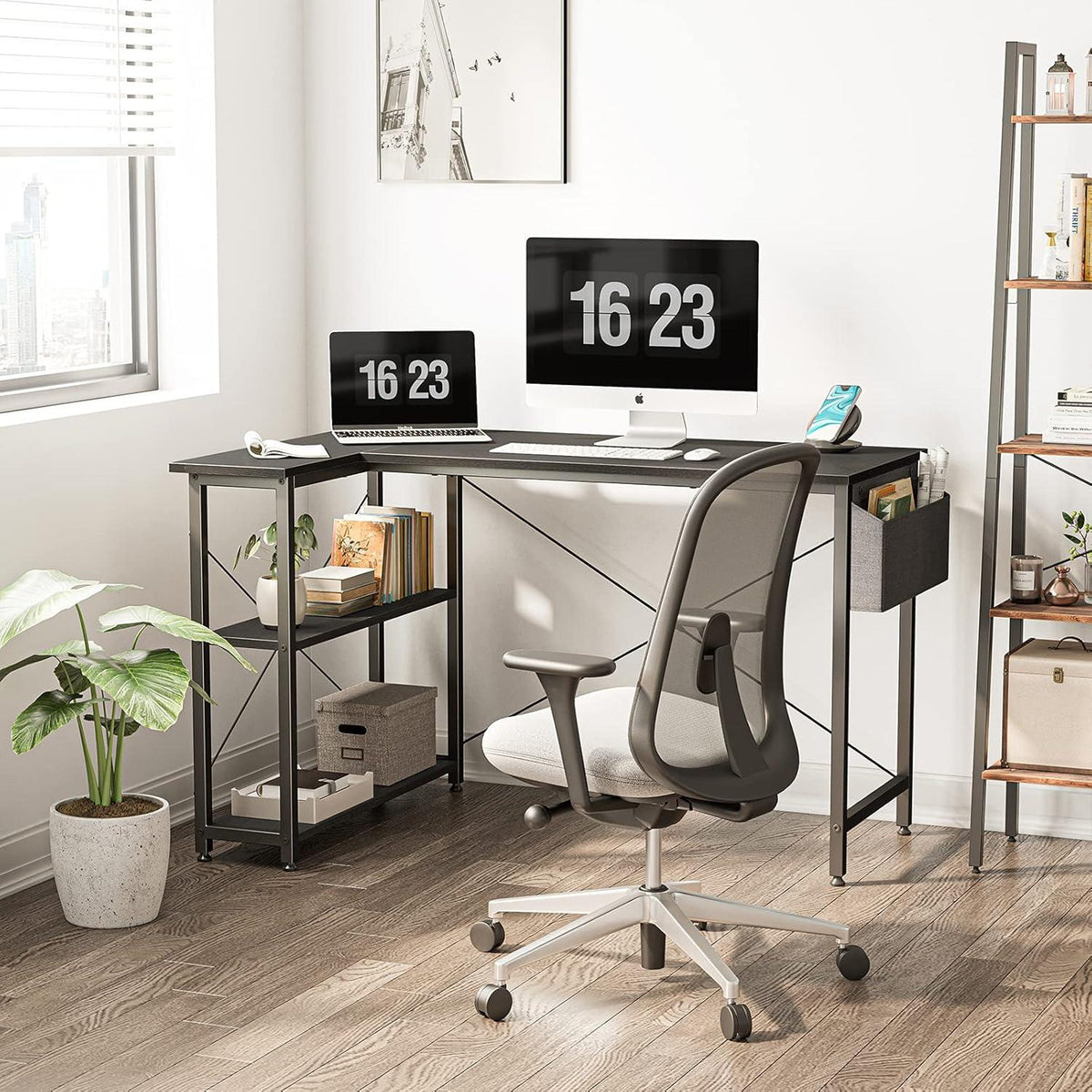 CubiCubi Gaming Computertisch mit Regalen, 120cm, Schwarz