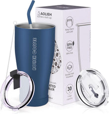 Thermobecher 30oz mit Strohhalm und 2 Deckeln Marineblau