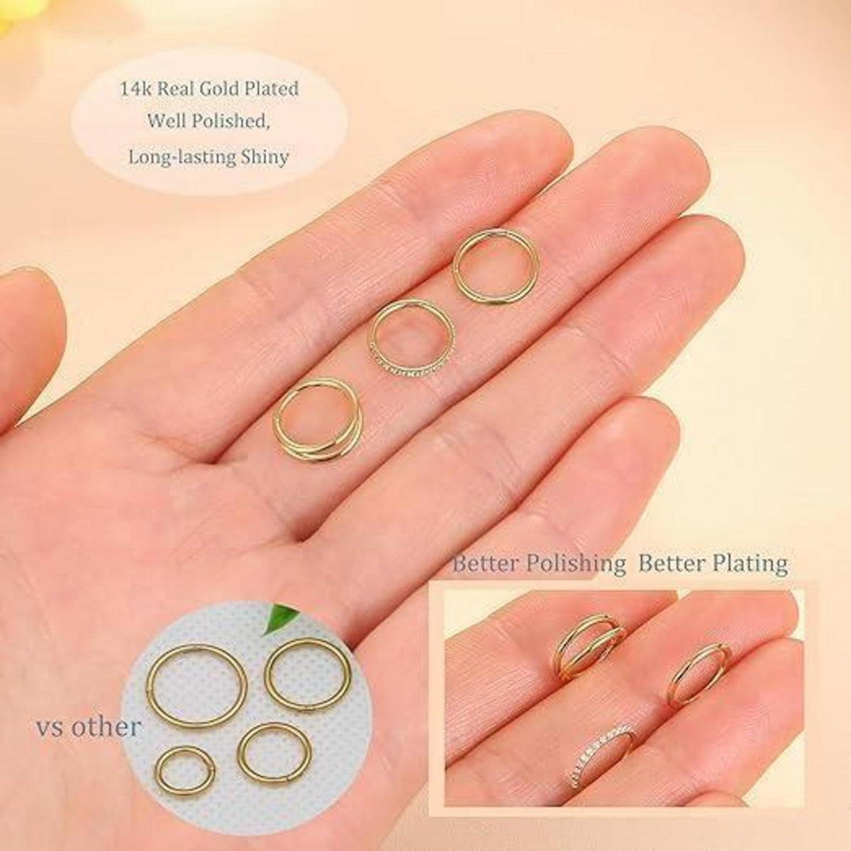 3er Set Nasenpiercing Ringe 18G 8mm Gold CZ Klicker Septum Helix