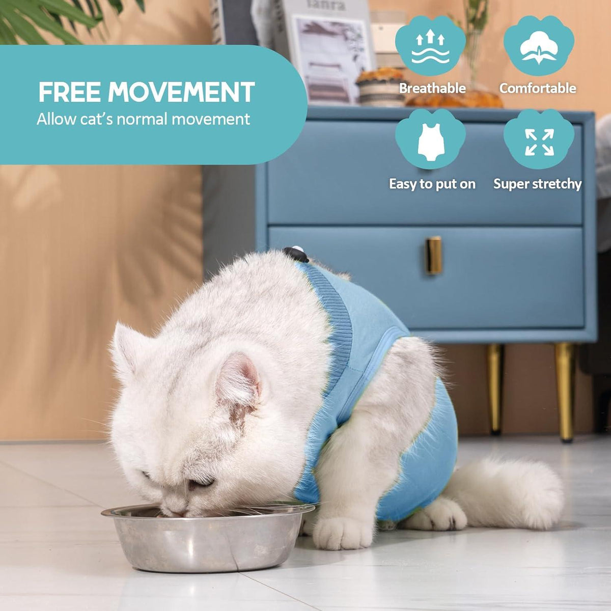 Katzenbody Erholungsanzug Modal Kastration Spay M-Blau