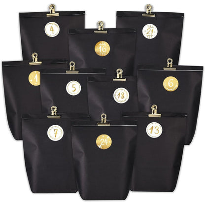 Adventskalender zum Befüllen 24 Papiertüten Schwarz Golden