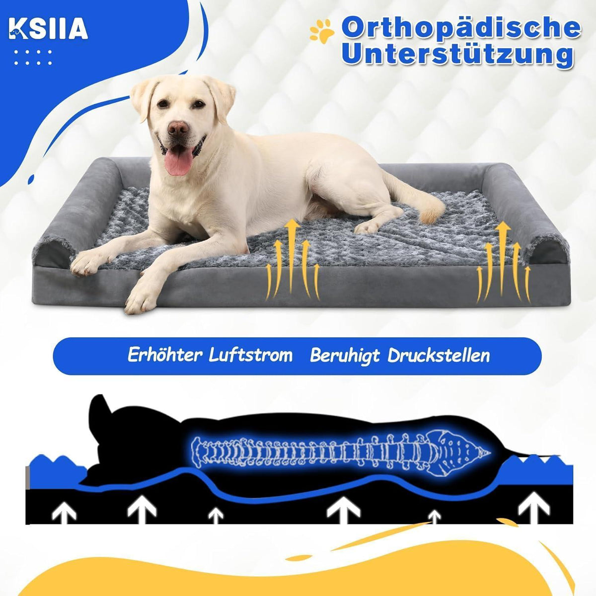 Orthopädisches Hundebett XL Grau mit erhöhten Rändern