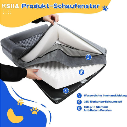 Orthopädisches Hundebett XL Grau mit erhöhten Rändern