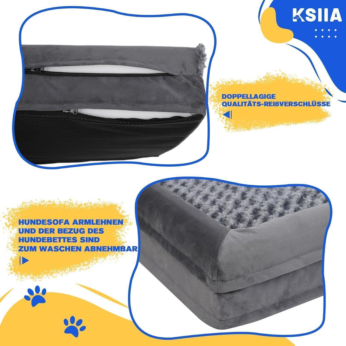 Orthopädisches Hundebett XL Grau mit erhöhten Rändern