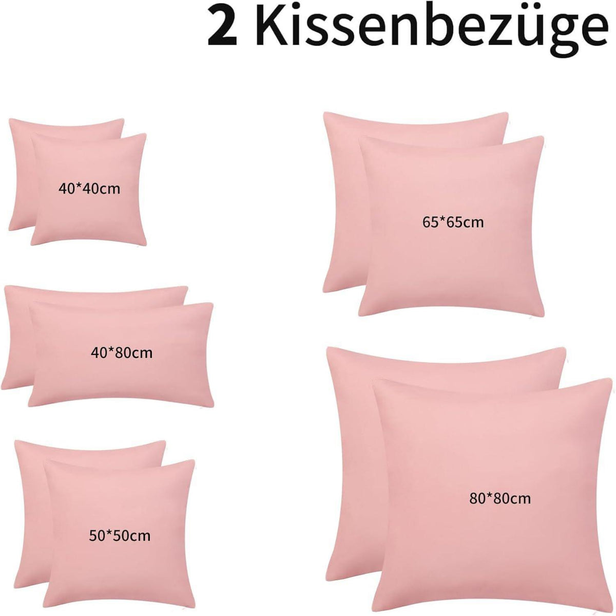 Kissenbezug Pfirsch Rosa 40x80 2er Set Mikrofaser mit Reißverschluss