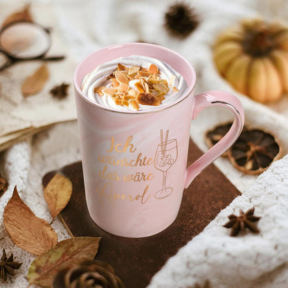 Marmor Kaffeetasse Spruch 400ml Geschenkbox Rosa Aperol