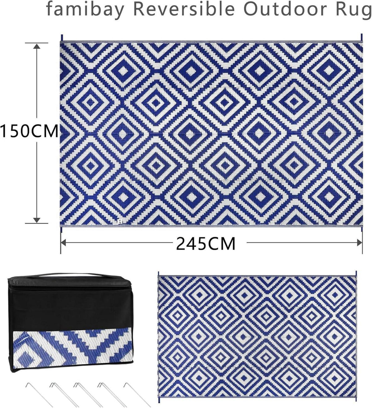 Outdoor Teppich Wetterfest Kunststoff Blau 150x245cm