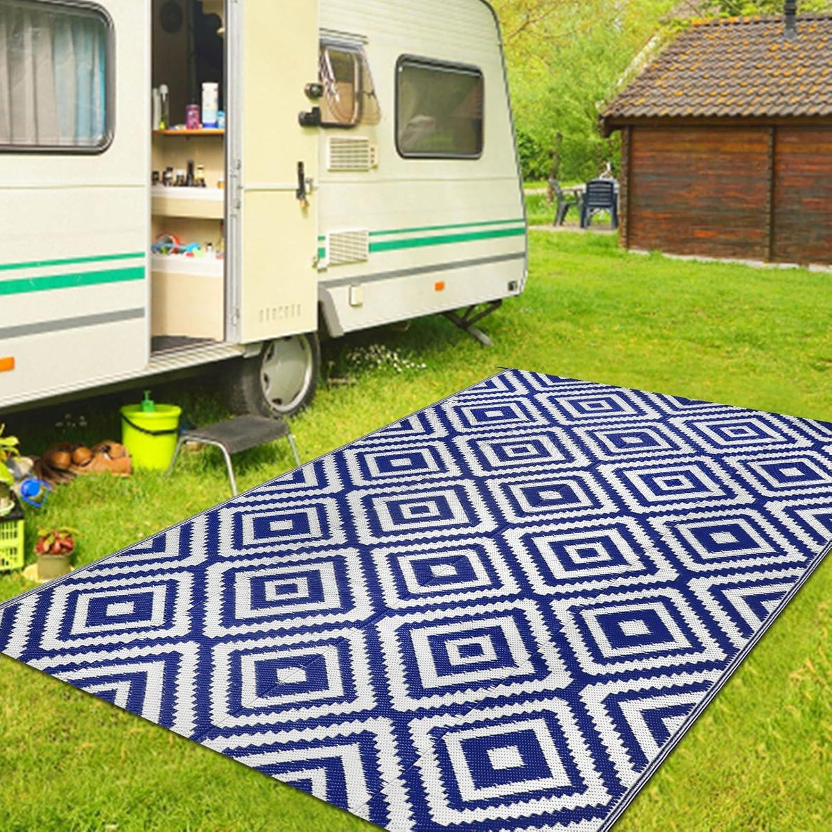 Wetterfester Outdoor Teppich 150x245 cm Blau - Camping Terrasse Garten