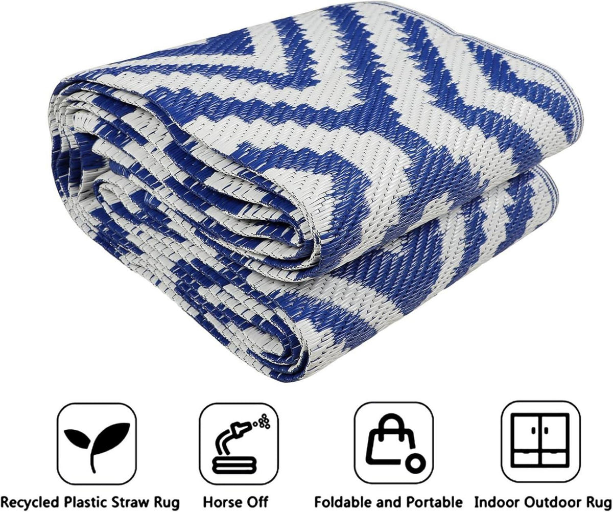 Wetterfester Outdoor Teppich 150x245 cm Blau - Camping Terrasse Garten
