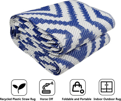 Wetterfester Outdoor Teppich 150x245 cm Blau - Camping Terrasse Garten