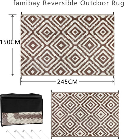Famibay Outdoor Teppich Wetterfest 150 x 245 cm Kaffee/Beige