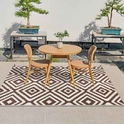 Outdoor Teppich Balkon Garten Camping 150 x 245 cm Kaffee Beige