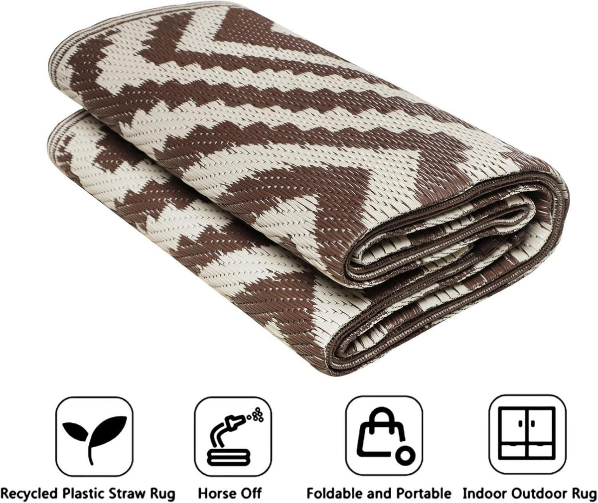 Famibay Outdoor Teppich 150x245 cm Wetterfest Kunststoff Beige