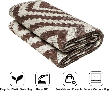 Famibay Outdoor Teppich 150x245 cm Wetterfest Kunststoff Beige