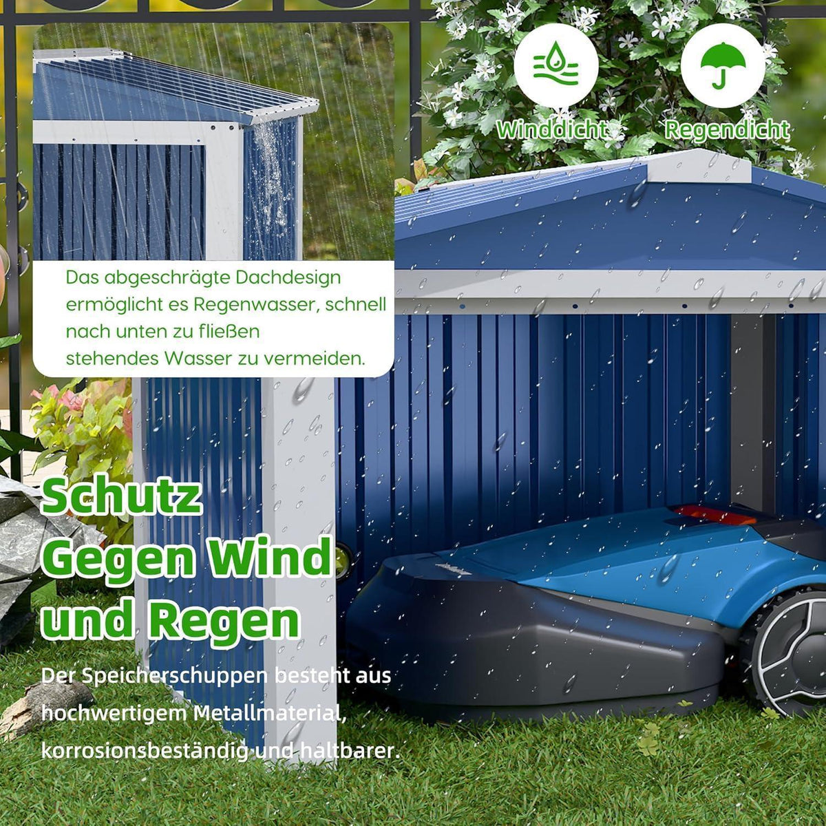 Metall Mähroboter Garage mit Satteldach – Schutz & Stauraum