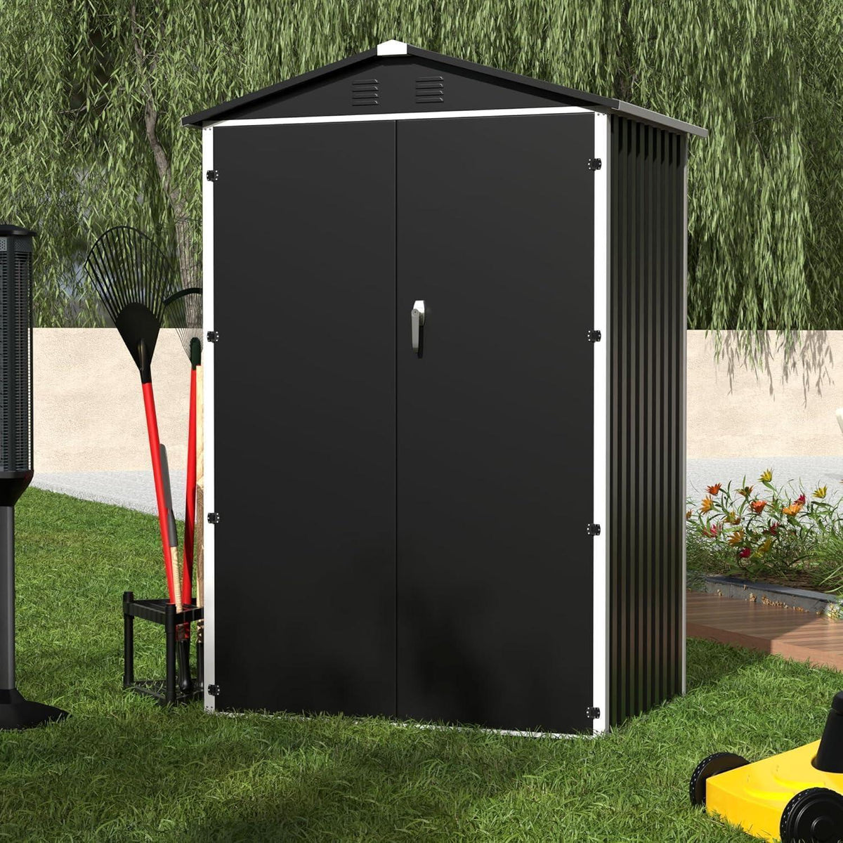 Metall Gerätehaus 2m² mit Satteldach – Garten Schuppen Schwarz