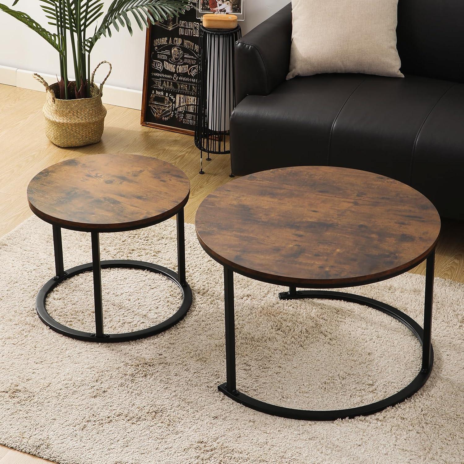 Runder Couchtisch 2er Set Holz Metallgestell Braun