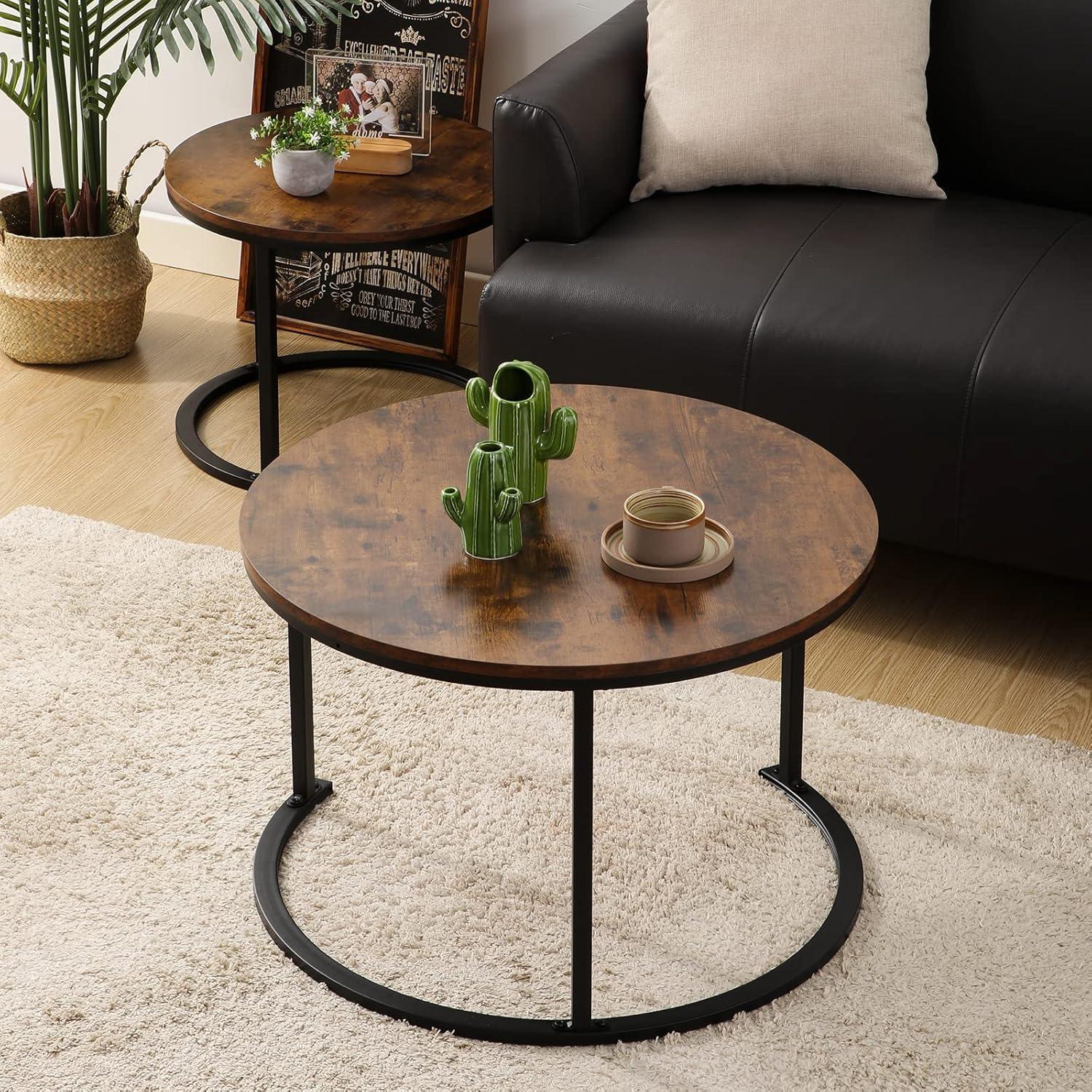 BIGTREE Runder Couchtisch Set Holz/Metall Braun