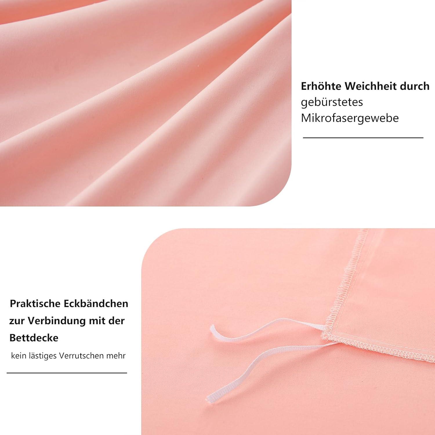 Bettwäsche 200x200 Pfirsch Rosa Set Mikrofaser Reißverschluss