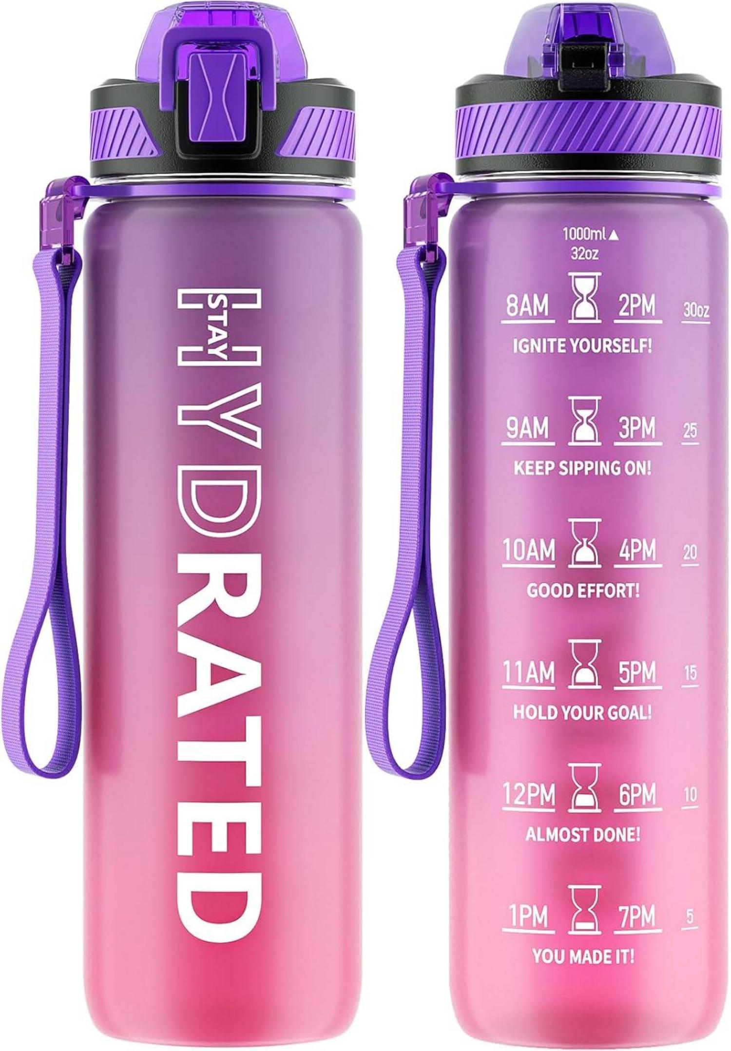 Trinkflasche 1L BPA-frei Tritan mit Strohhalm Zeitmarkierung