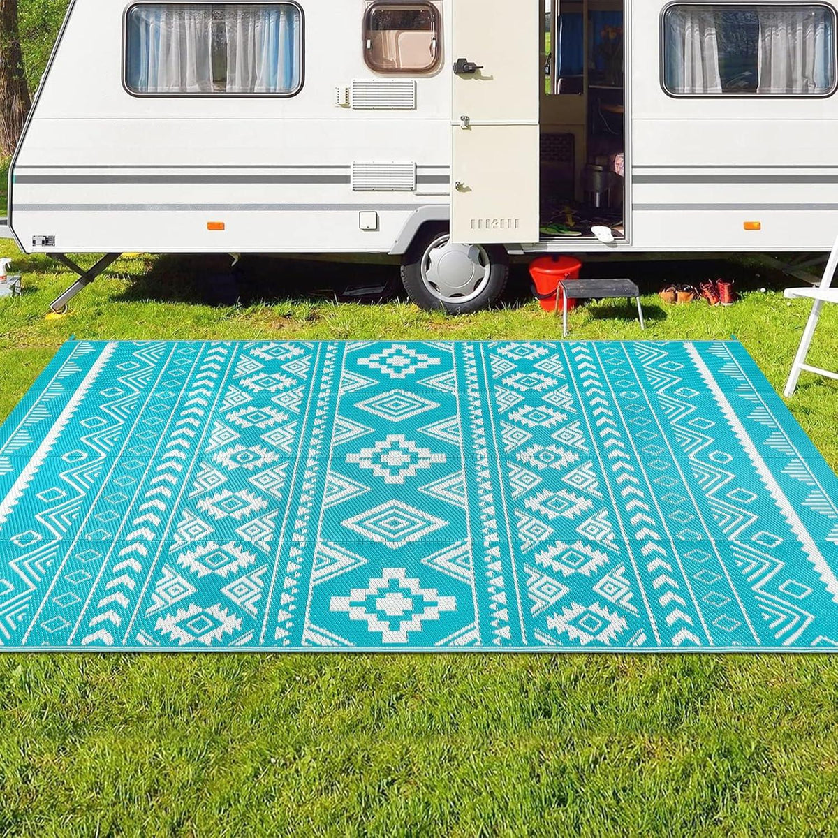 Outdoor Teppich Kunststoff Wetterfest Wendbar Camping Terrasse Garten