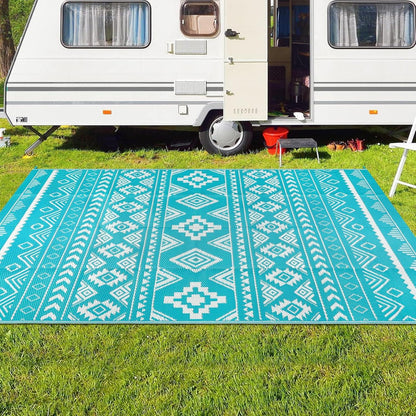 Outdoor Teppich Kunststoff Wetterfest Wendbar Camping Terrasse Garten
