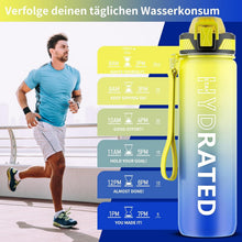 QLUR Trinkflasche 1L BPA-frei mit Strohhalm Zeitmarkierung