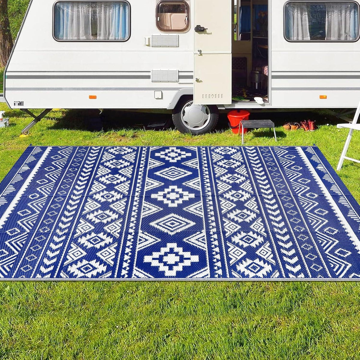 Famibay Outdoor Teppich 150x245cm Wetterfest Wendbar Blau
