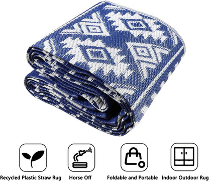 Famibay Outdoor Teppich 150x245cm Wetterfest Wendbar Blau