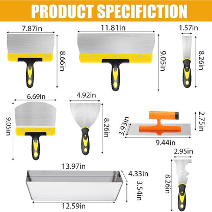 Spachtel Set Edelstahl 8-teilig für Trockenbau & Renovierung