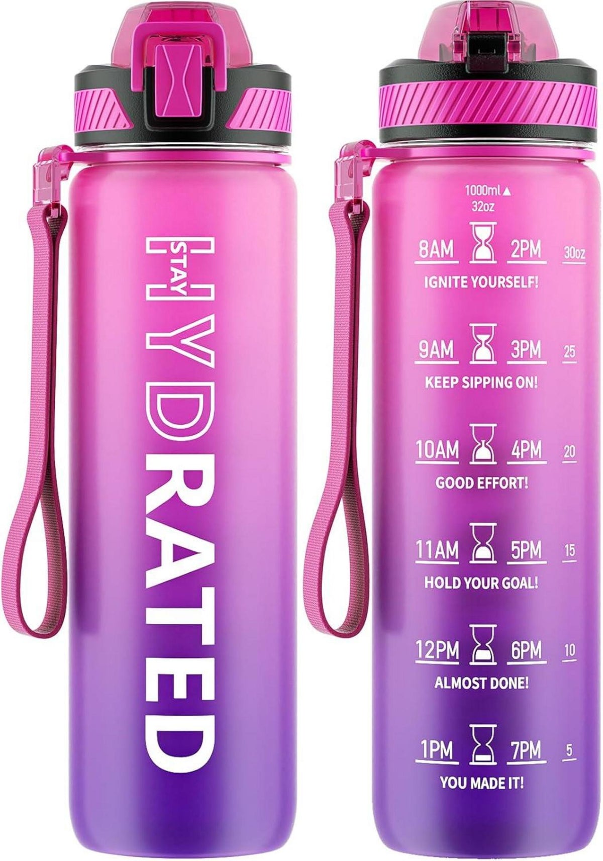 Trinkflasche 1L BPA-frei Tritan mit Strohhalm & Zeitmarkierung