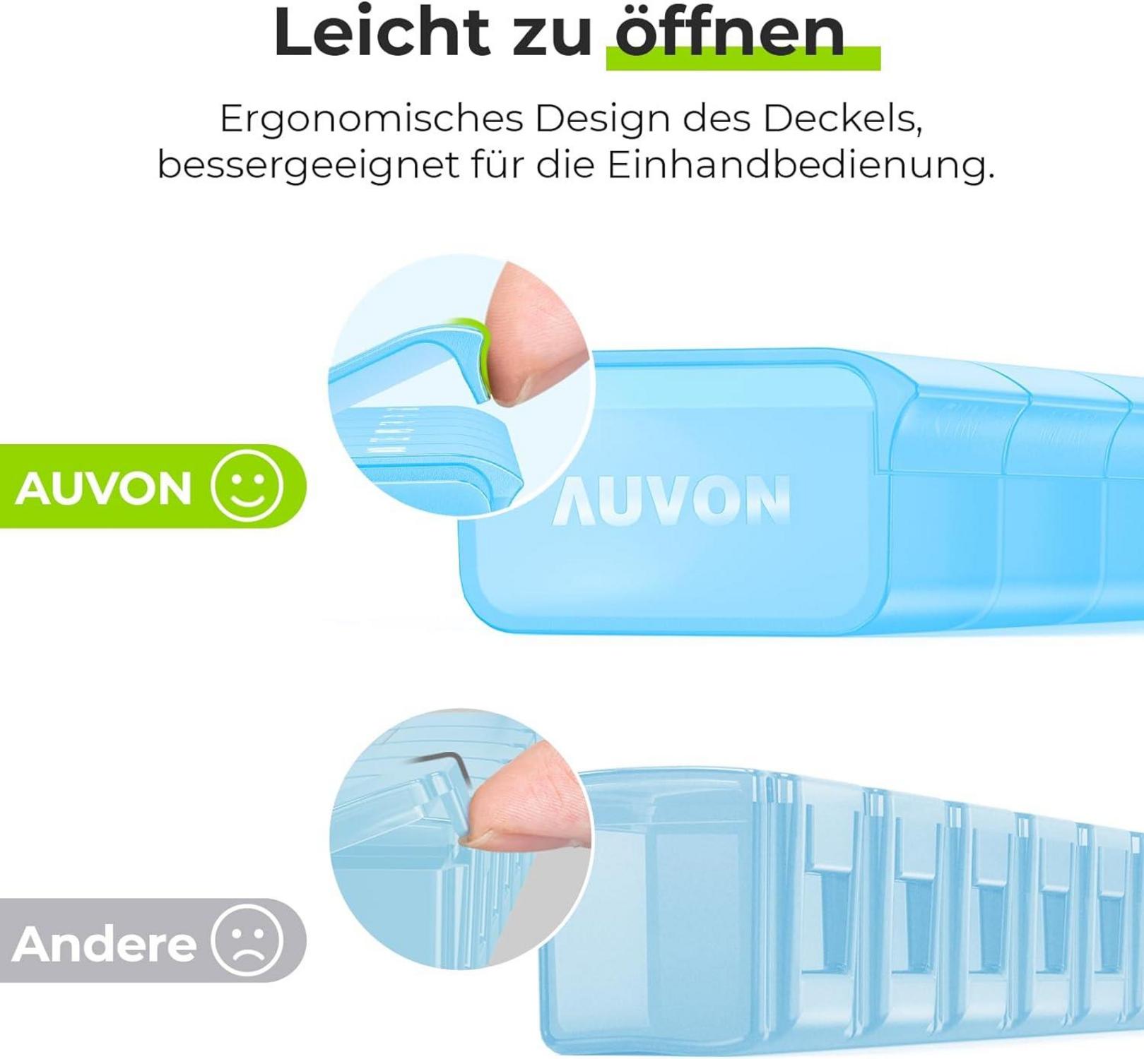 AUVON Tablettenbox 7 Tage, Pillendose Deutsch, BPA-frei