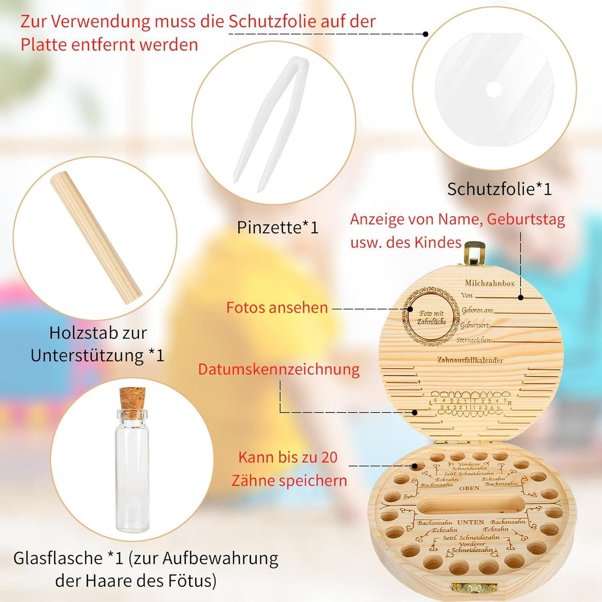 Milchzahndose Holz Box mit Namen für Baby Geburtsgeschenk