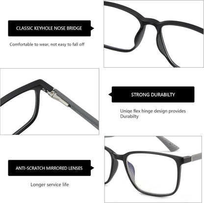 Blaulichtfilter Lesebrille Herren Eckige Rahmen Anti-Glanz Sport
