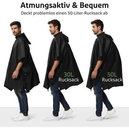 Regenponcho Damen Herren Wasserdicht 2er Set mit Rucksackabdeckung