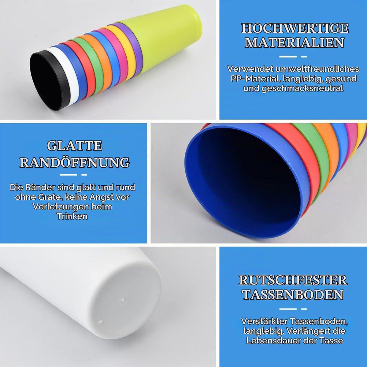 11 Bunte Kunststoffbecher 260ml – Kinder, Party, Camping