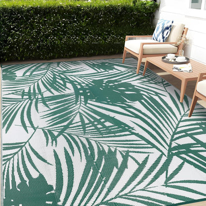Famibay Outdoor Teppich 150x245 cm grün-weiß wasserfest und faltbar