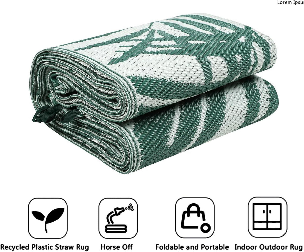 Wetterfester Outdoor Teppich 150x245cm Grün-Weiß für Terrasse Garten Balkon